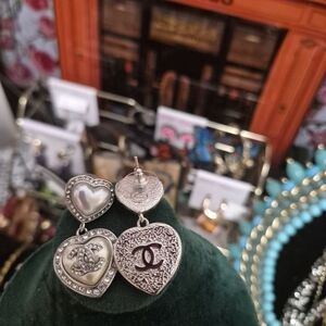 Sold*CHANEL Silver Heart Earrings with Logo